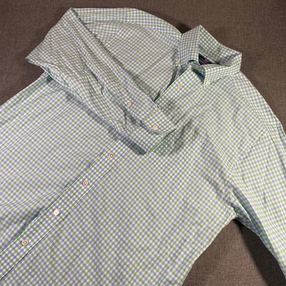 Vineyard Vines Mens Large Classic Fit Murray Shirt Gingham Check Green Blue
